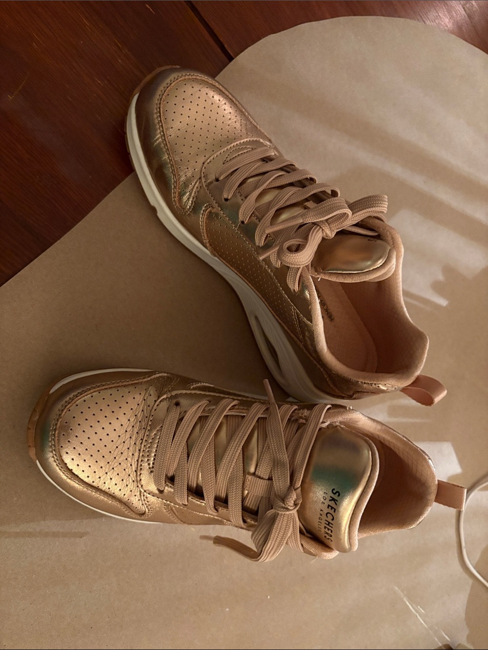 Skechers Women's Metallic Rose Gold Lace-Up Sneakers